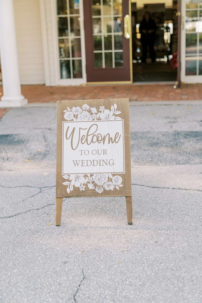 Welcome to our wedding sign at Heritage Hill State Park wedding ceremony.