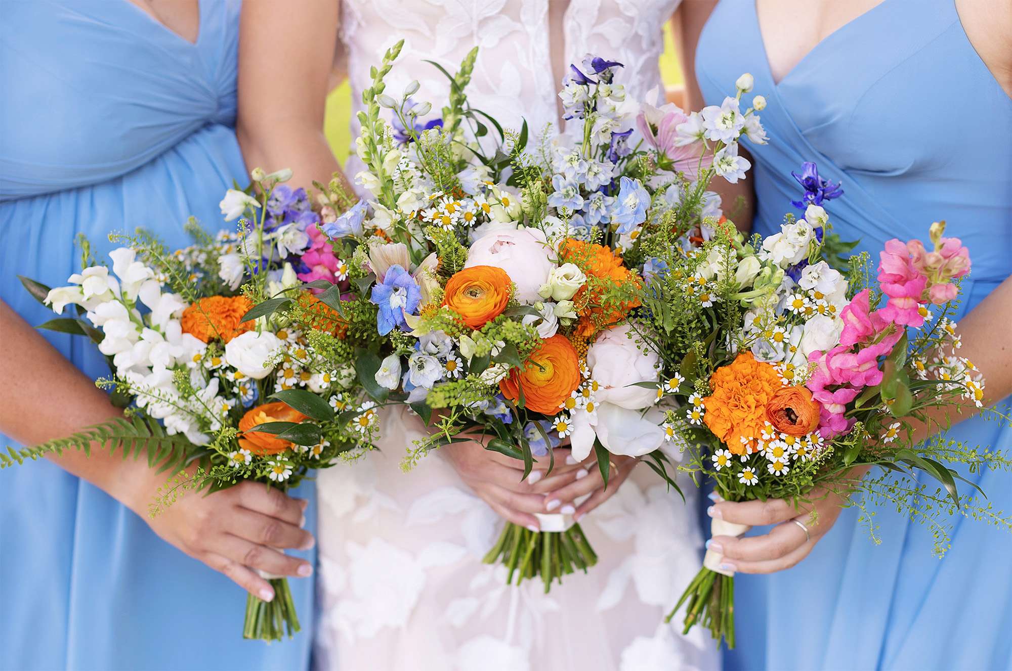 Brightly hued bridal bouquets created by Archer & Bliss Floral.