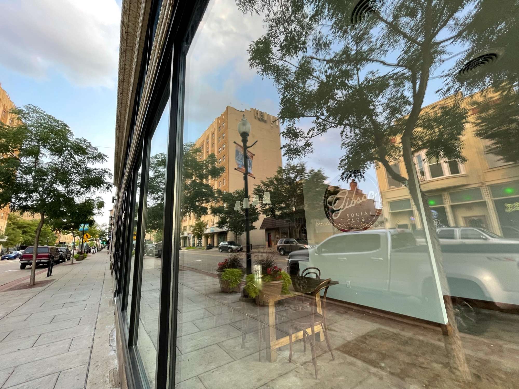 The exterior view from the sidewalk at the Gibson Social Club in Oshkosh