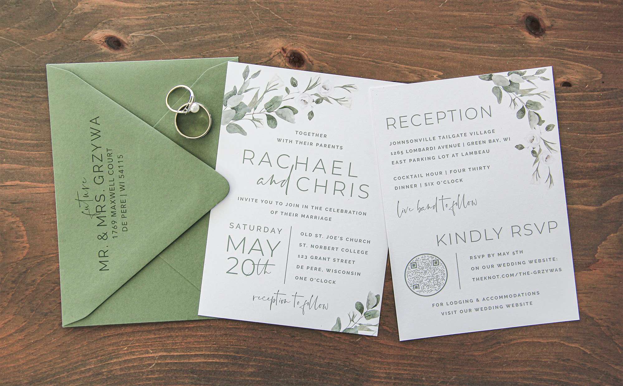 White Blossoms wedding invitation from L.designs Custom Wedding Invitation.