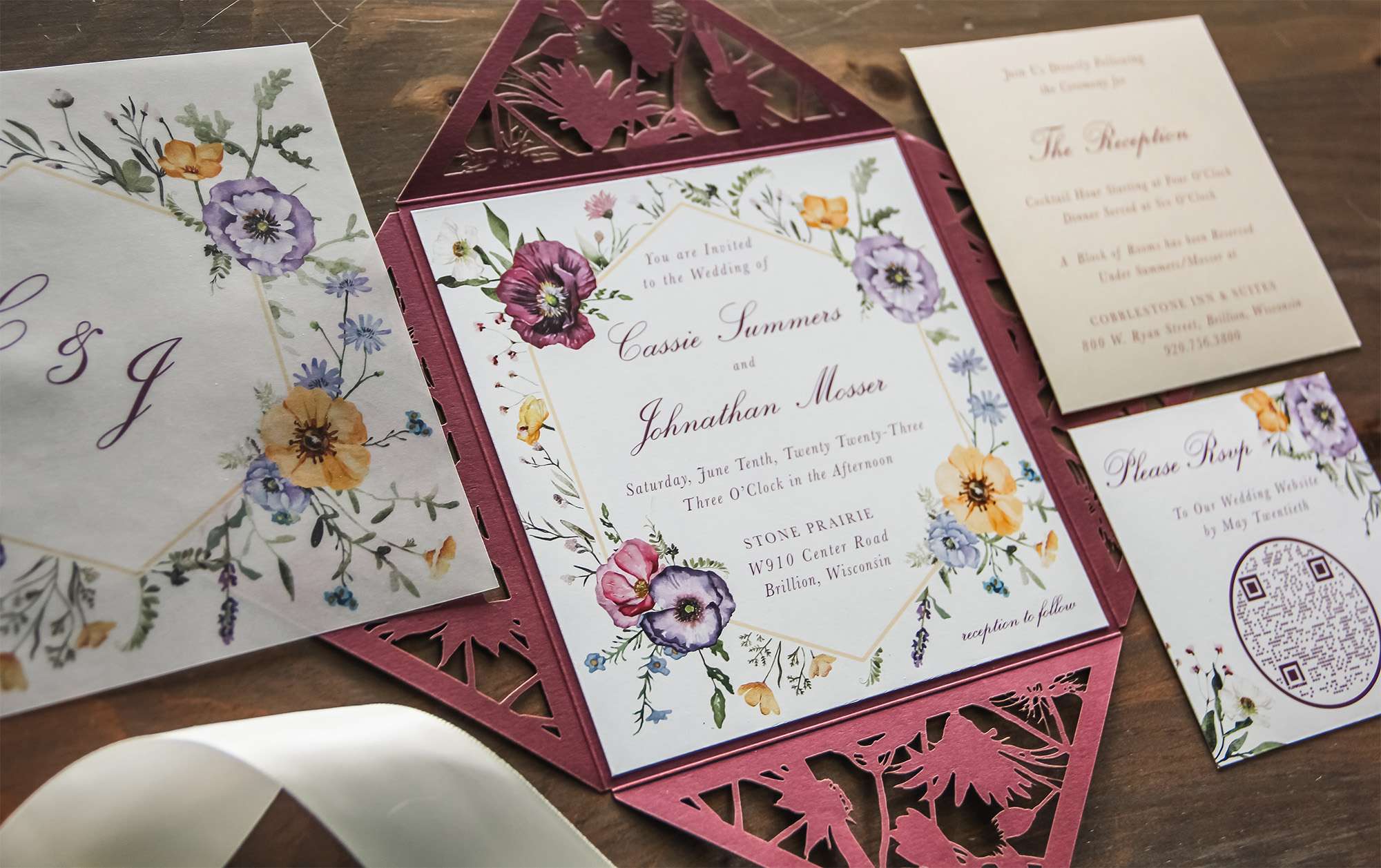 Beautiful blooms wedding invitation suite by L.designs.