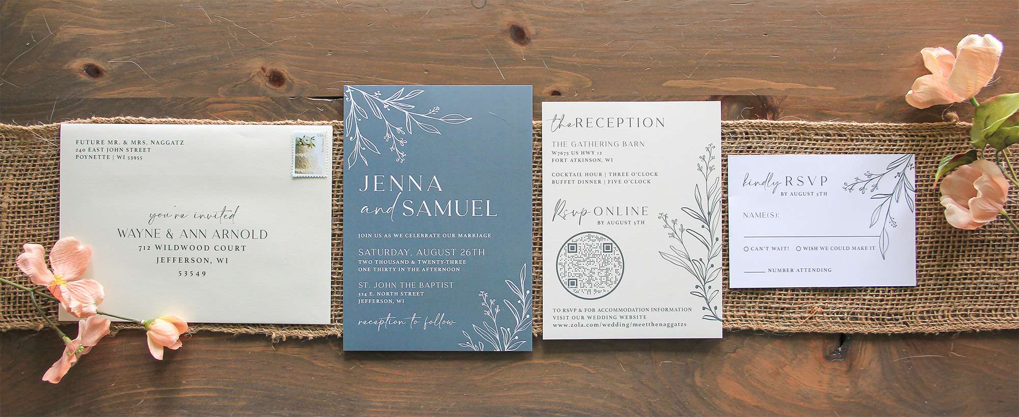 Simple botanicals wedding invitation design by L.designs.