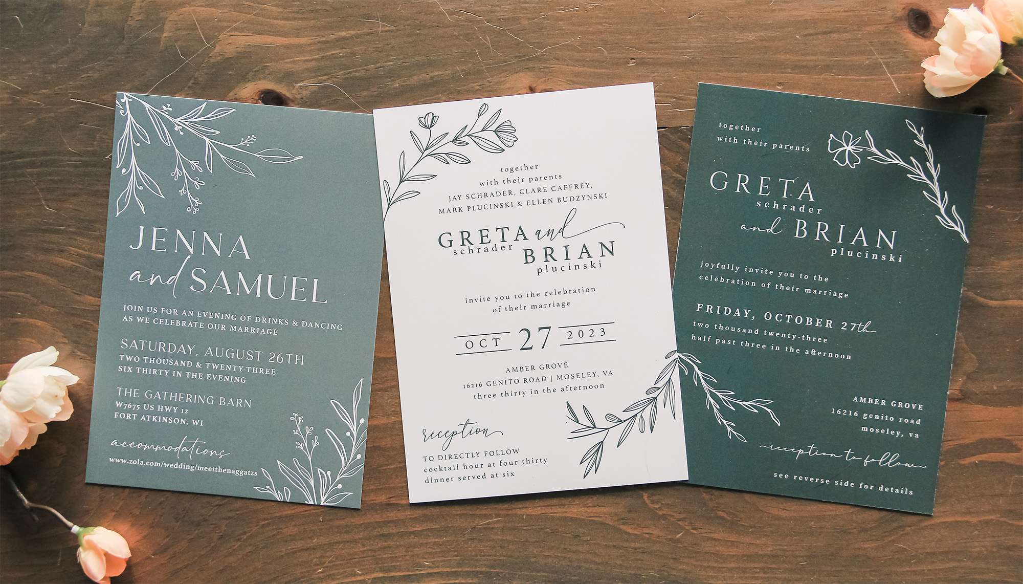 Simple botanical wedding invitation design.