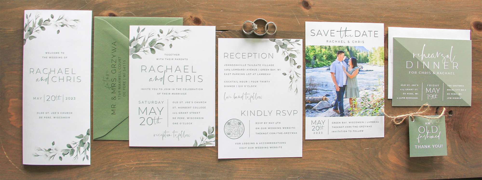 Sage wedding invitation suite in sage.