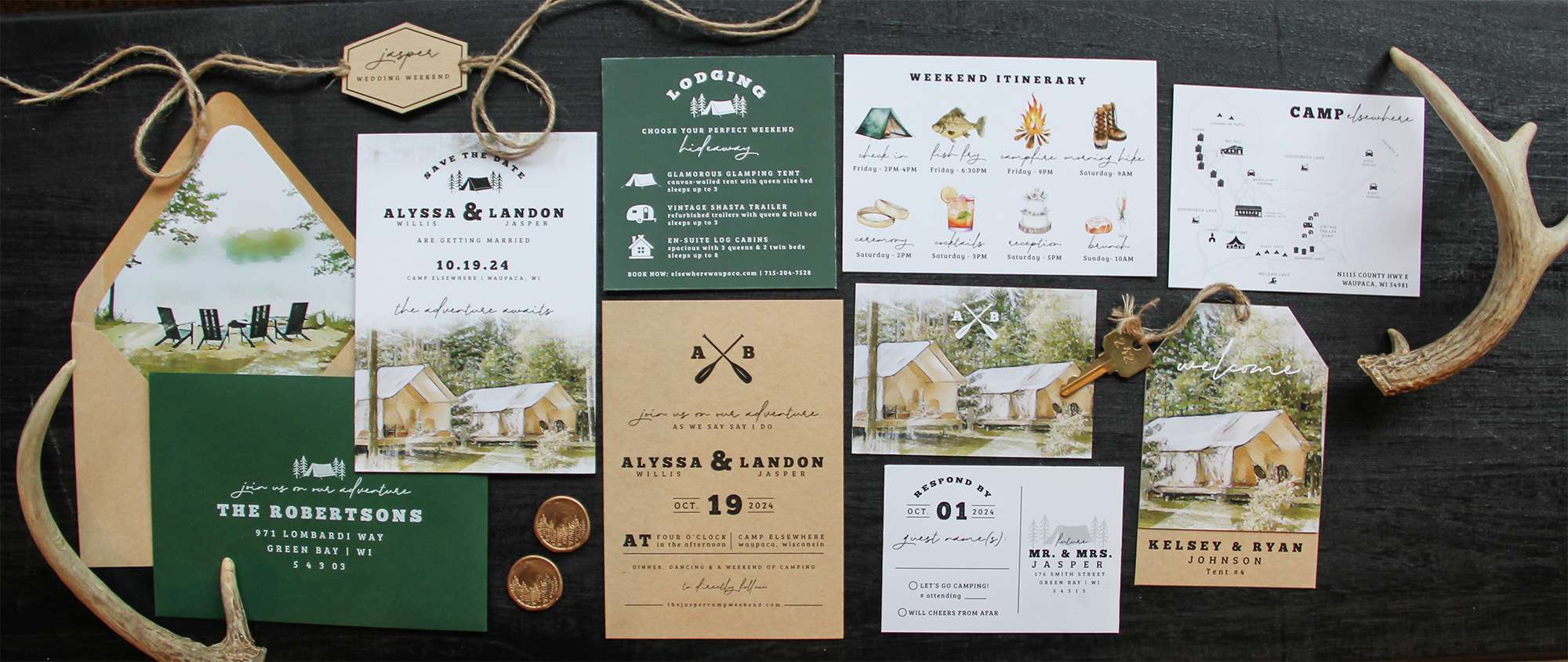 Modern Day Camping Watercolor invitation suite by L.designs.