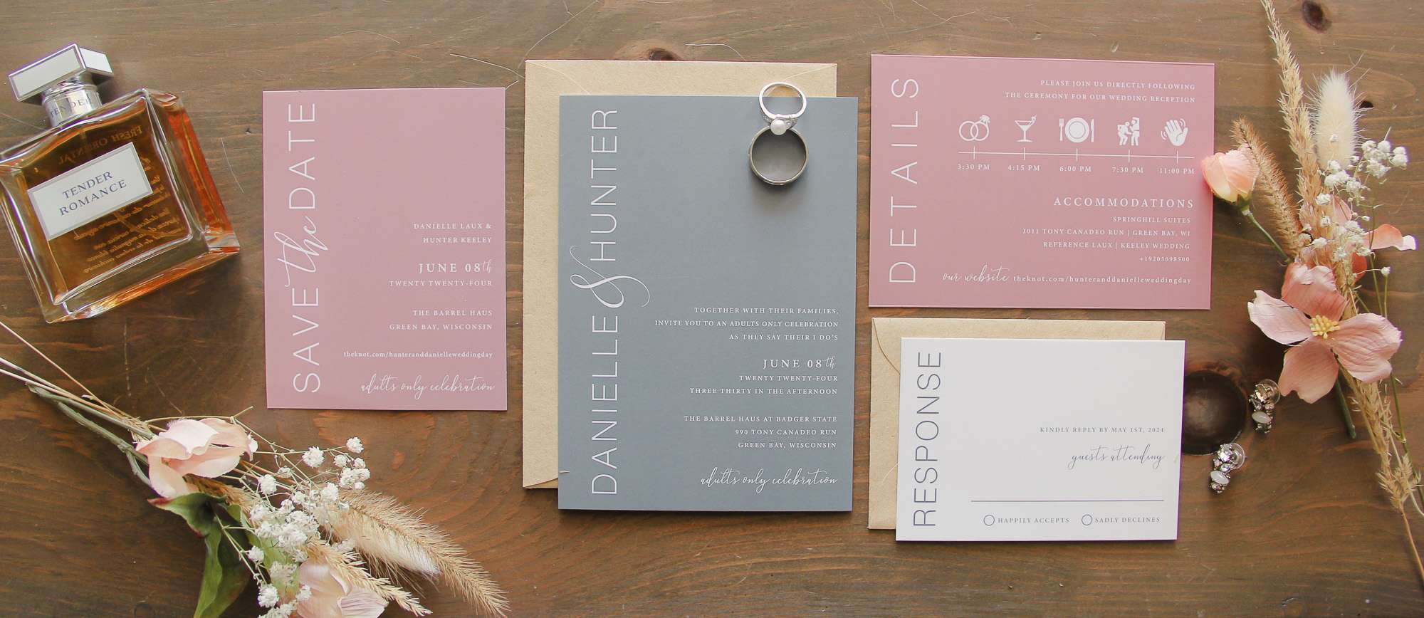 L.designs modern wedding invitation suite.