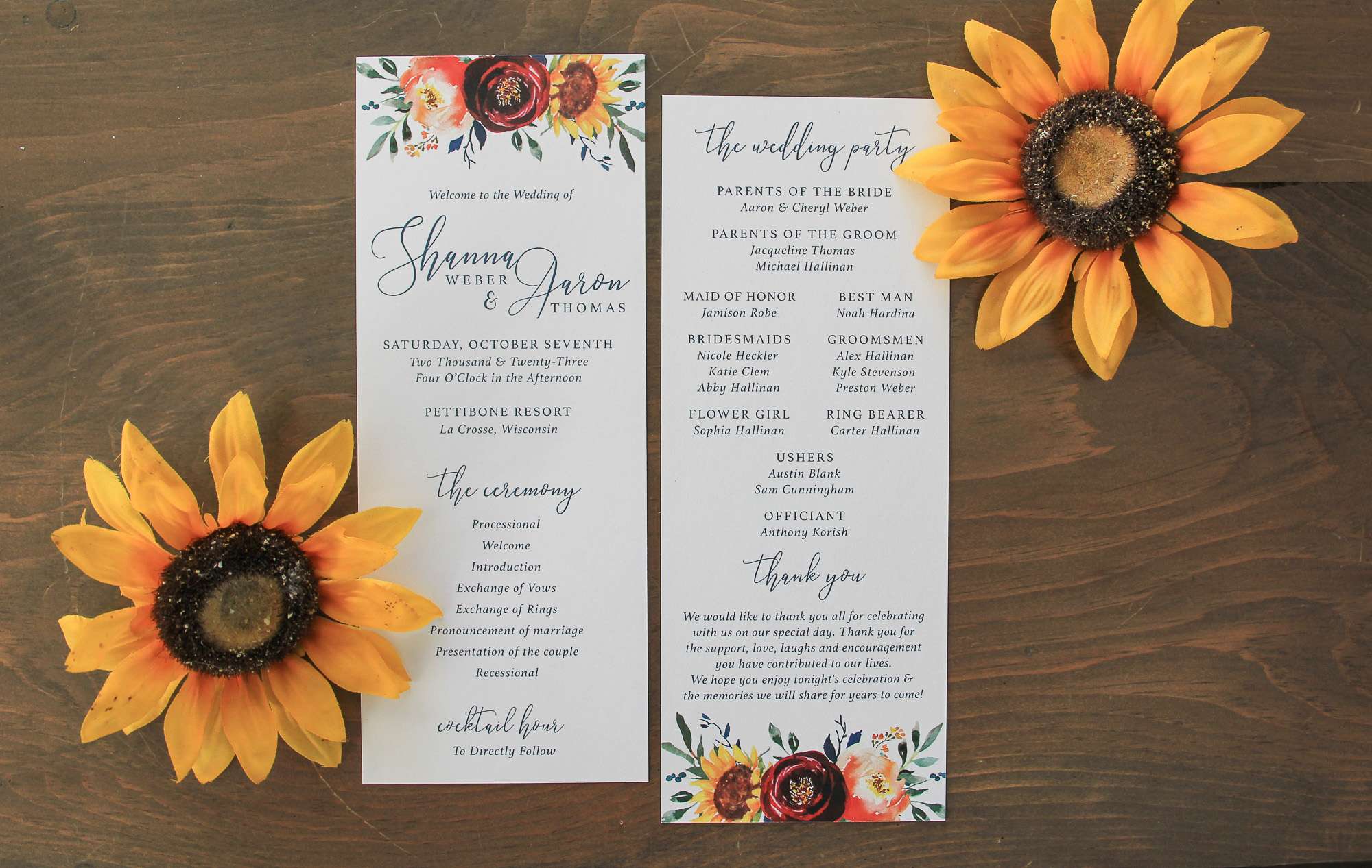 Welcome to the wedding of Shanna & Aaron- wedding program by L.Designs Wedding Invitations.