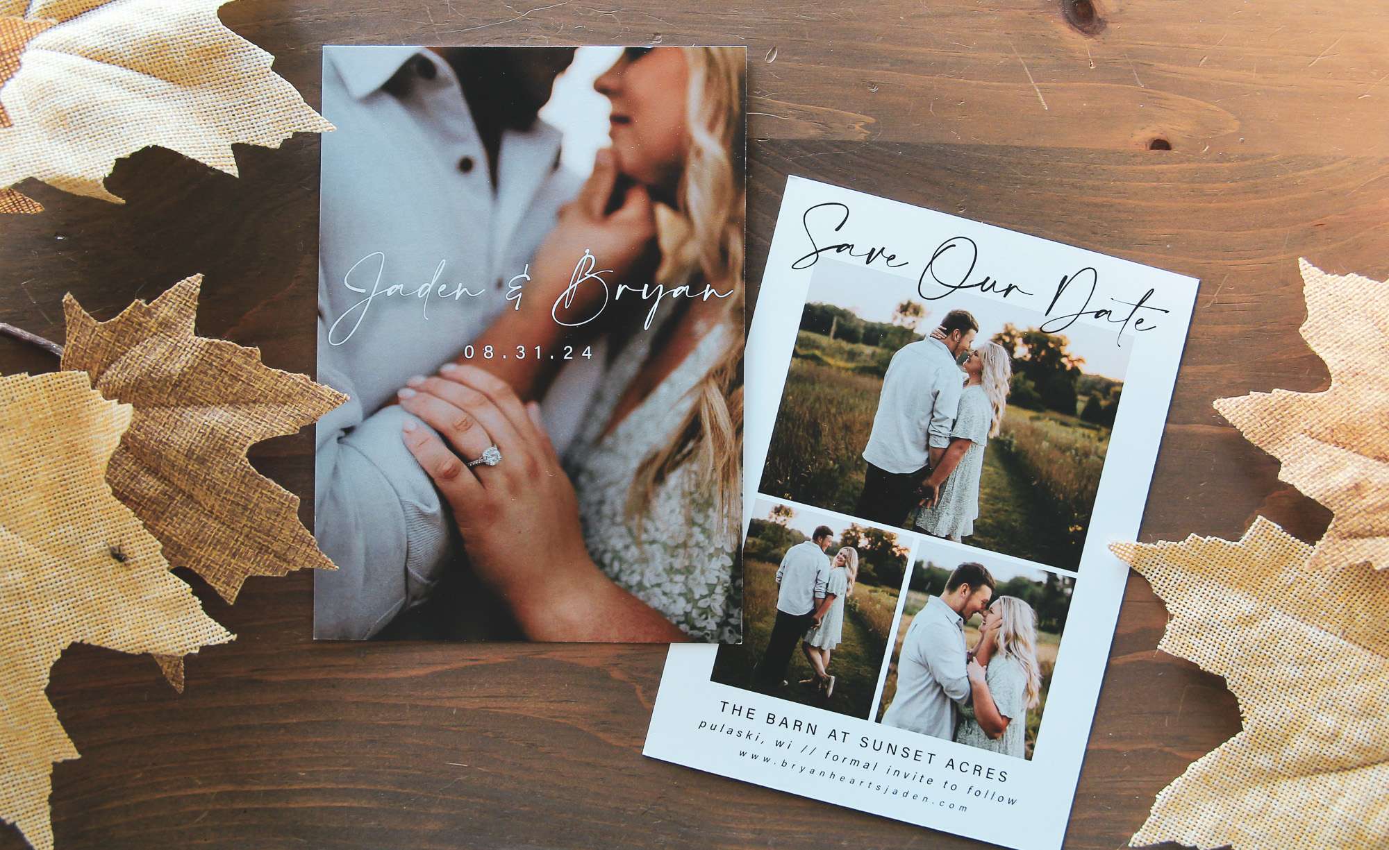 Save our Date card for wedding at The Barn at Sunset Acres in Pulaski.