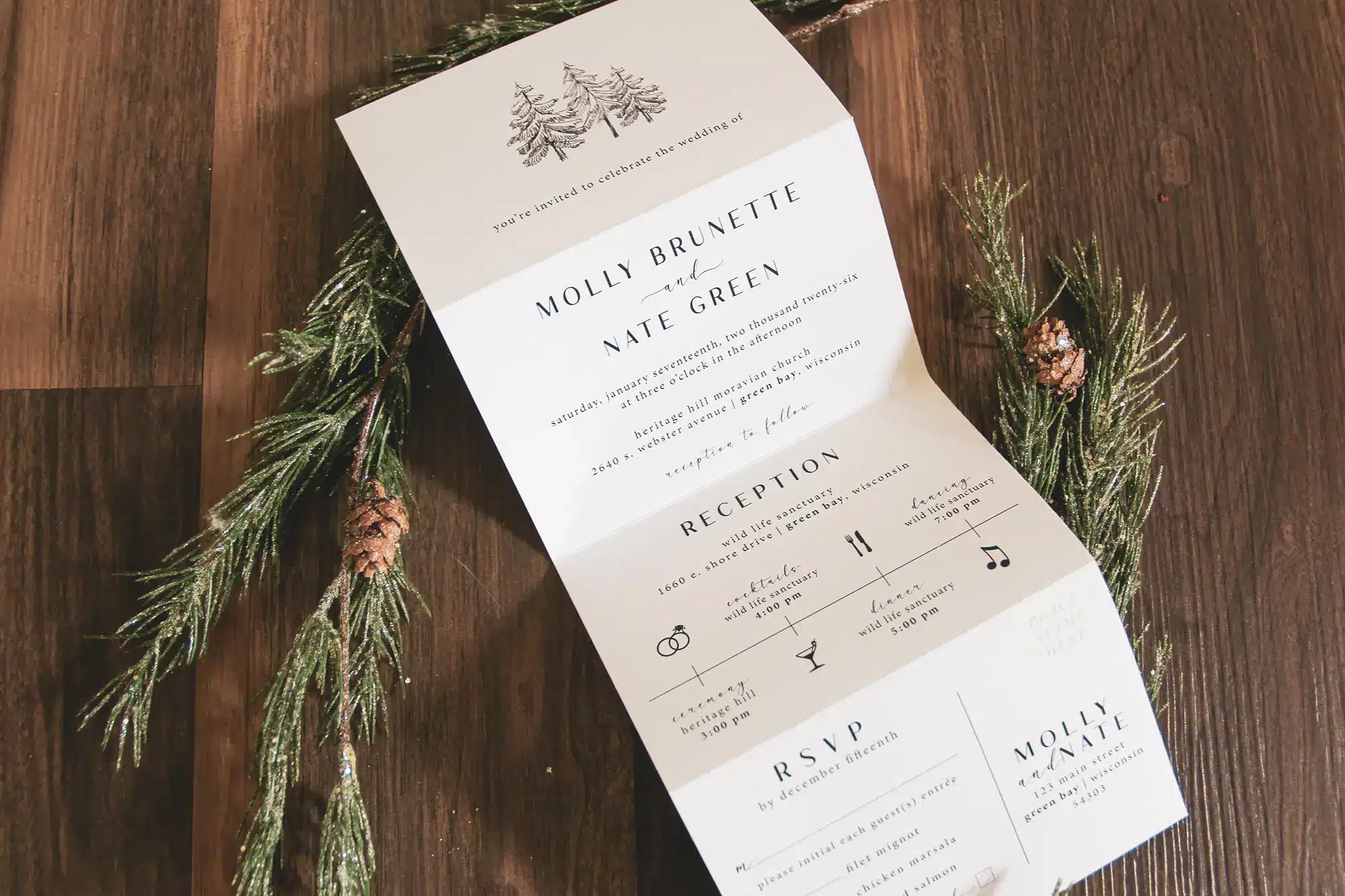 Black and white forest design wedding invite by L.Designs Invitations