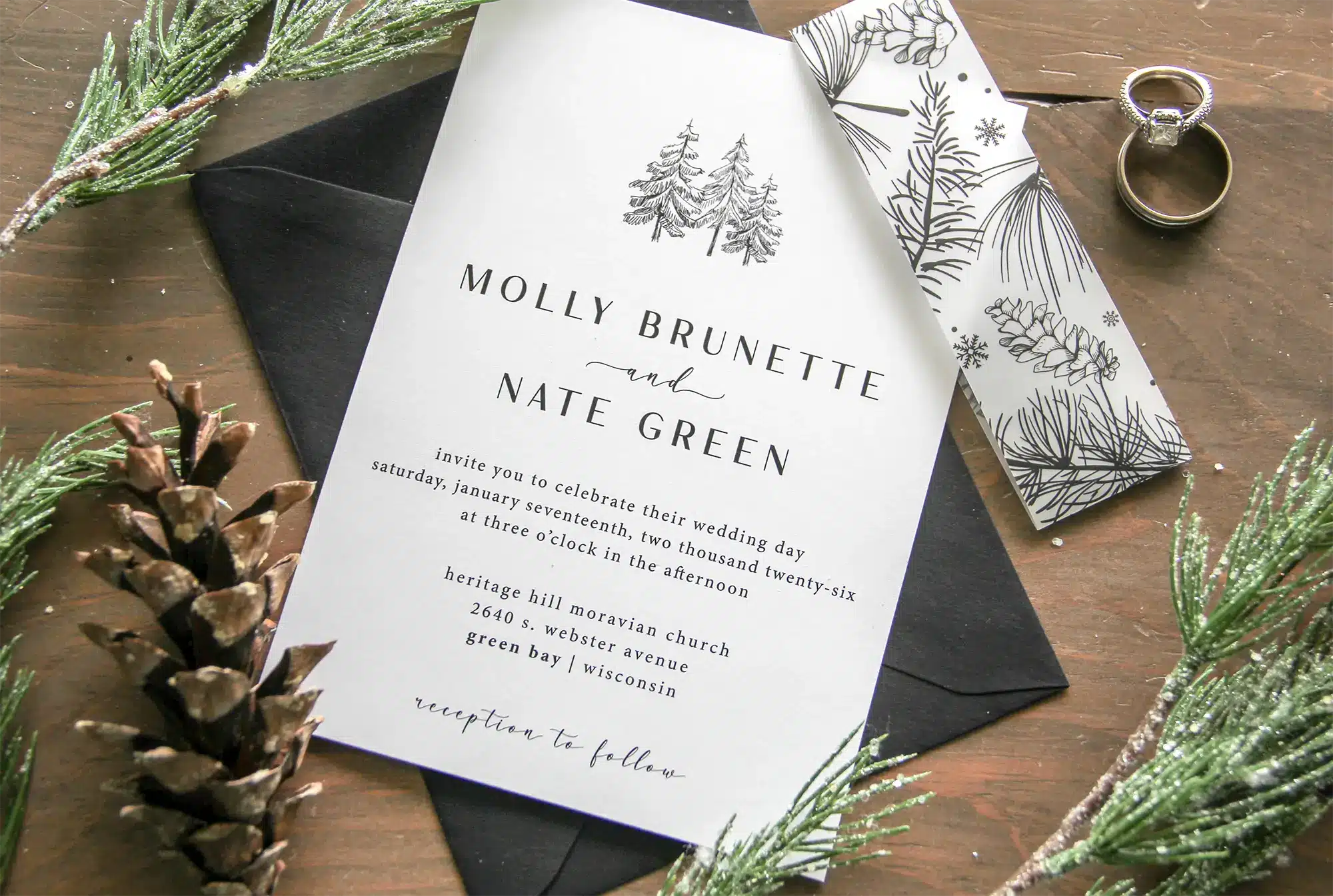 Black and white forest design wedding invite by L.Designs Invitations