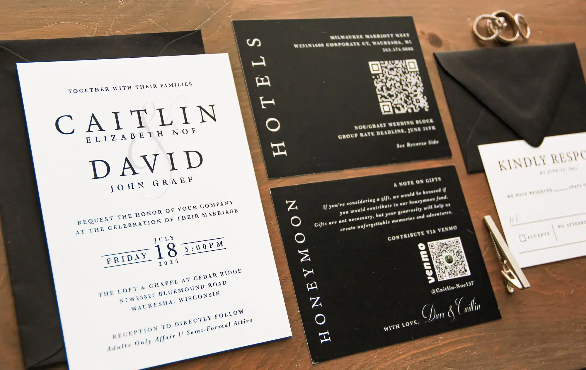 Elegant black and white wedding invitations by L. Designs