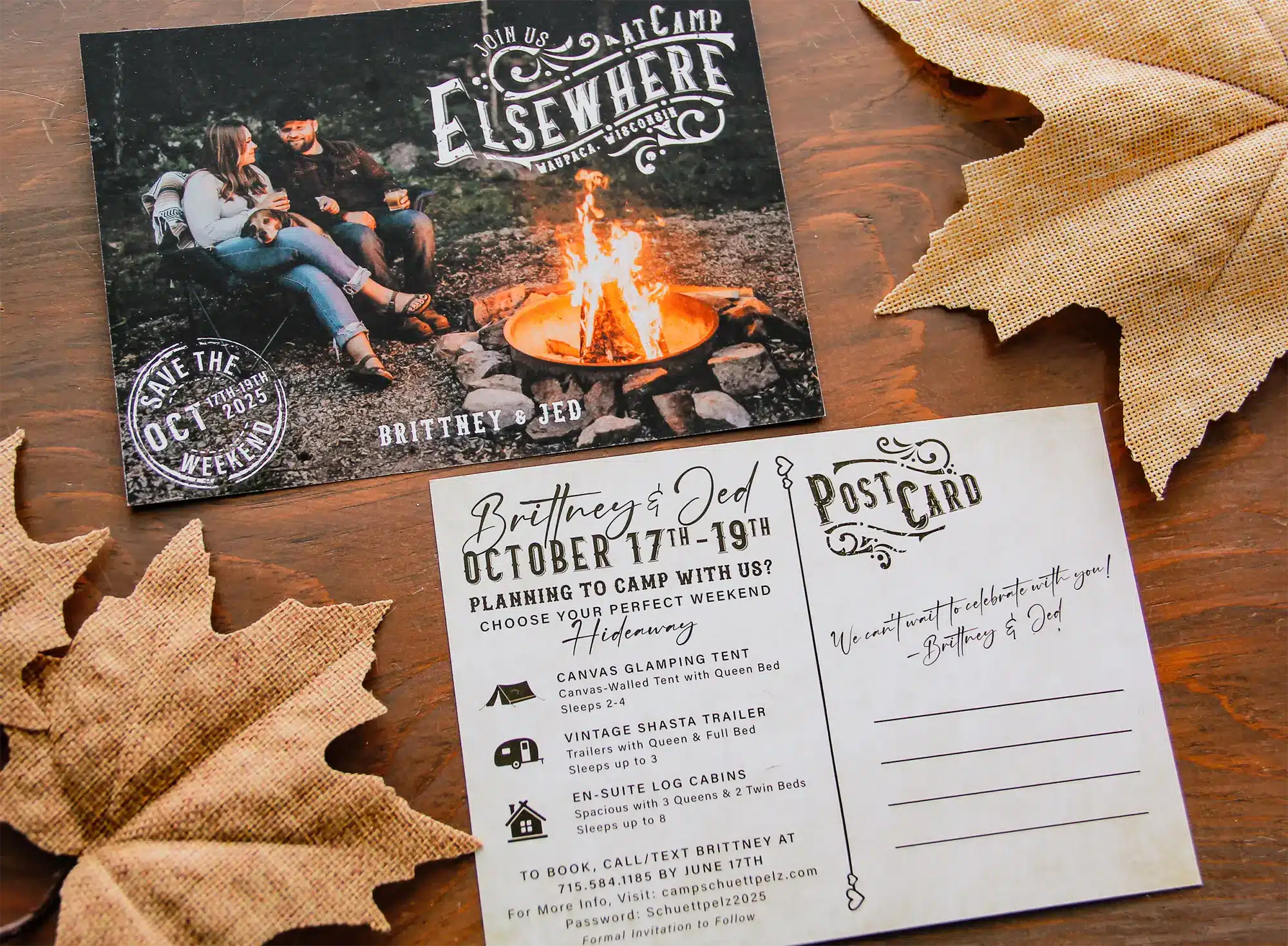 Camp Elsewhere custom Save the Date postcards
