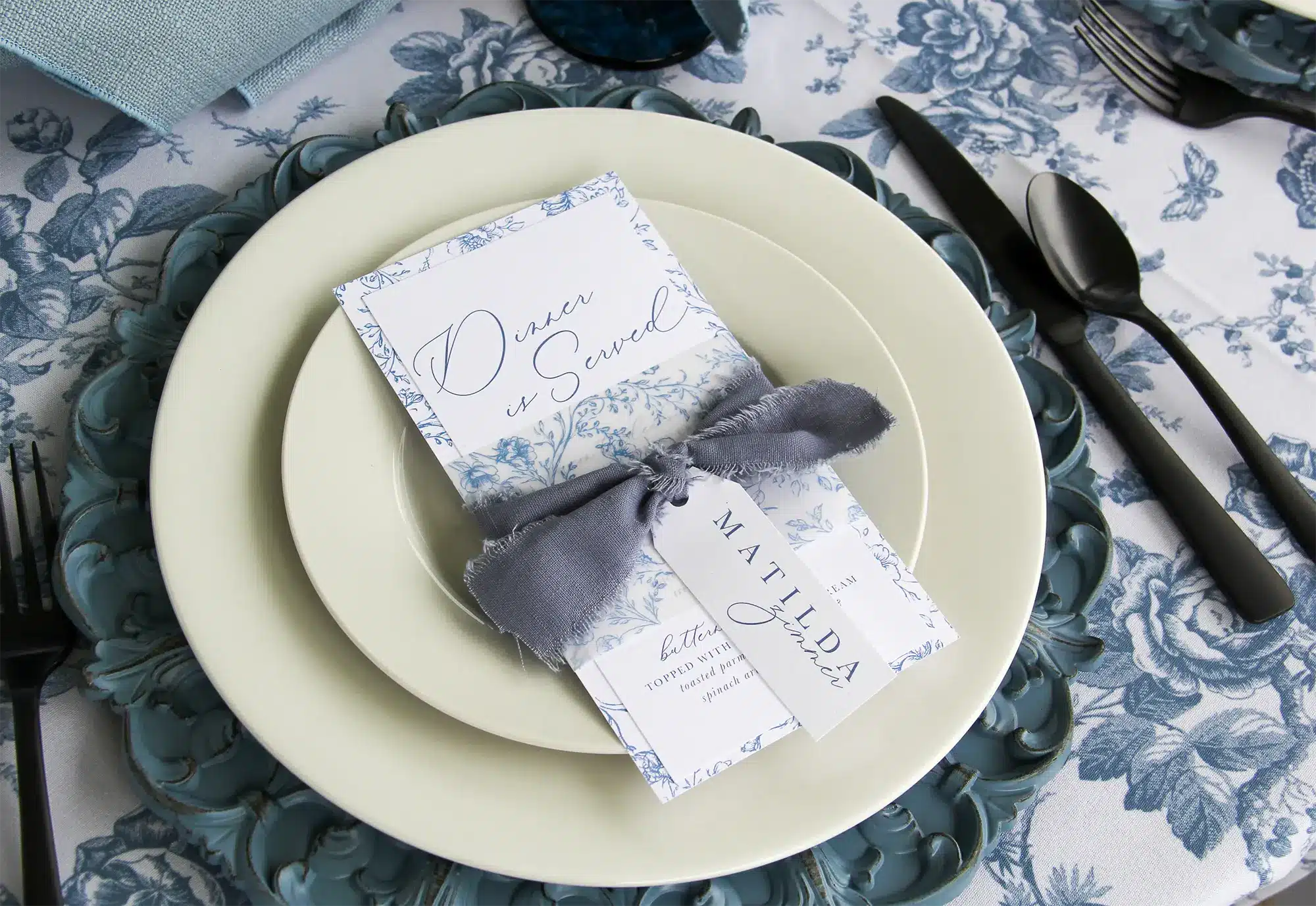 French country styled custom menu card.