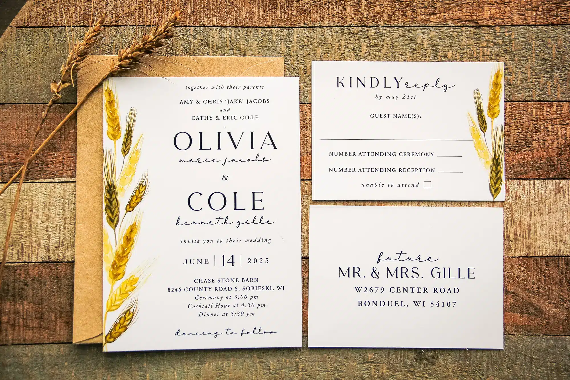 Custom wheat tower invites by L. Designs