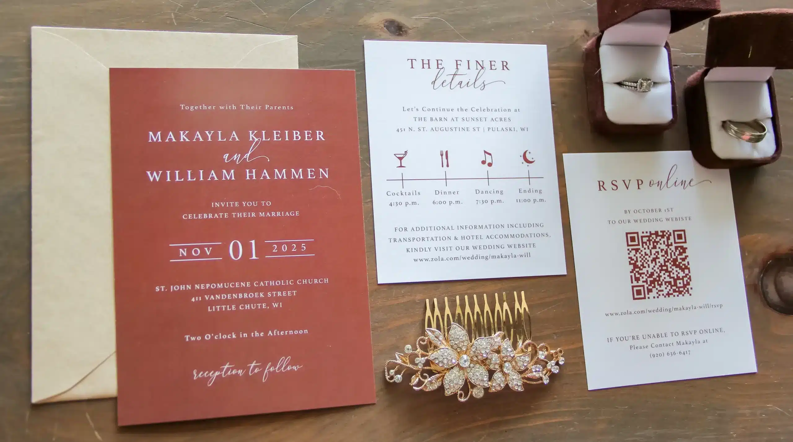 Rust colored invitations with beige envelope