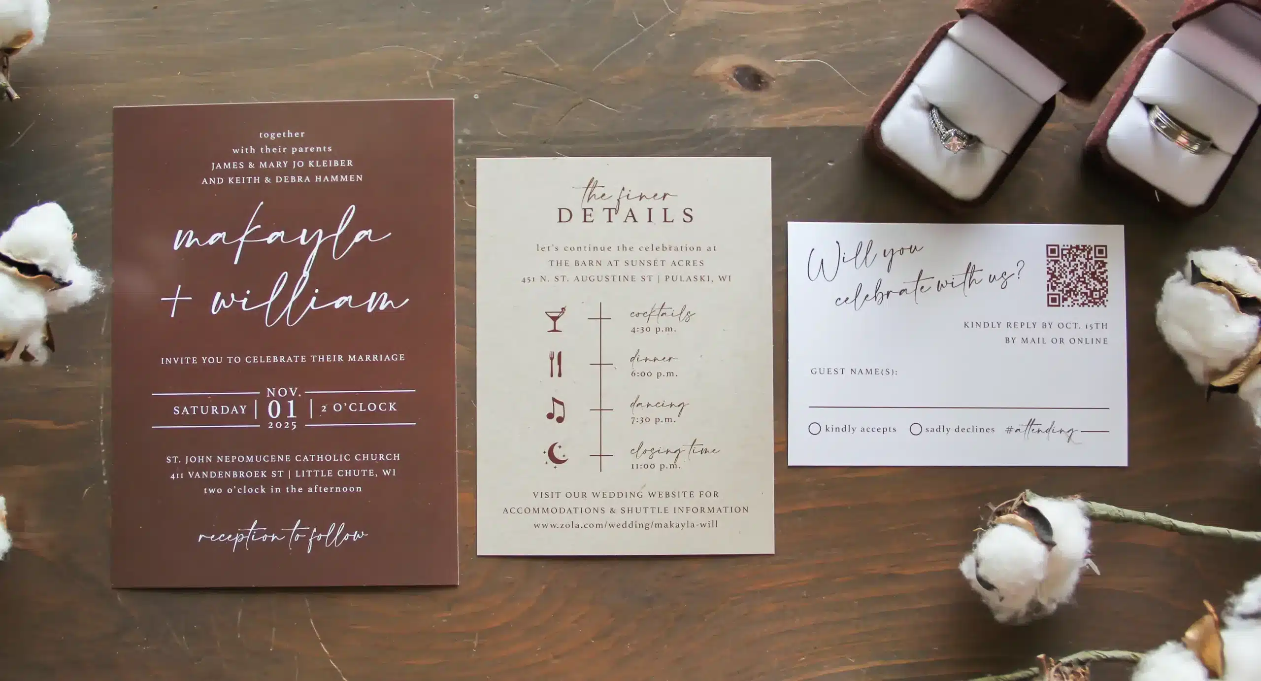 Simple invitations in brown and dark beige by L. Designs