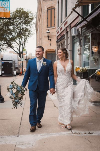 Bride and Groom on the streets of Oshkosh