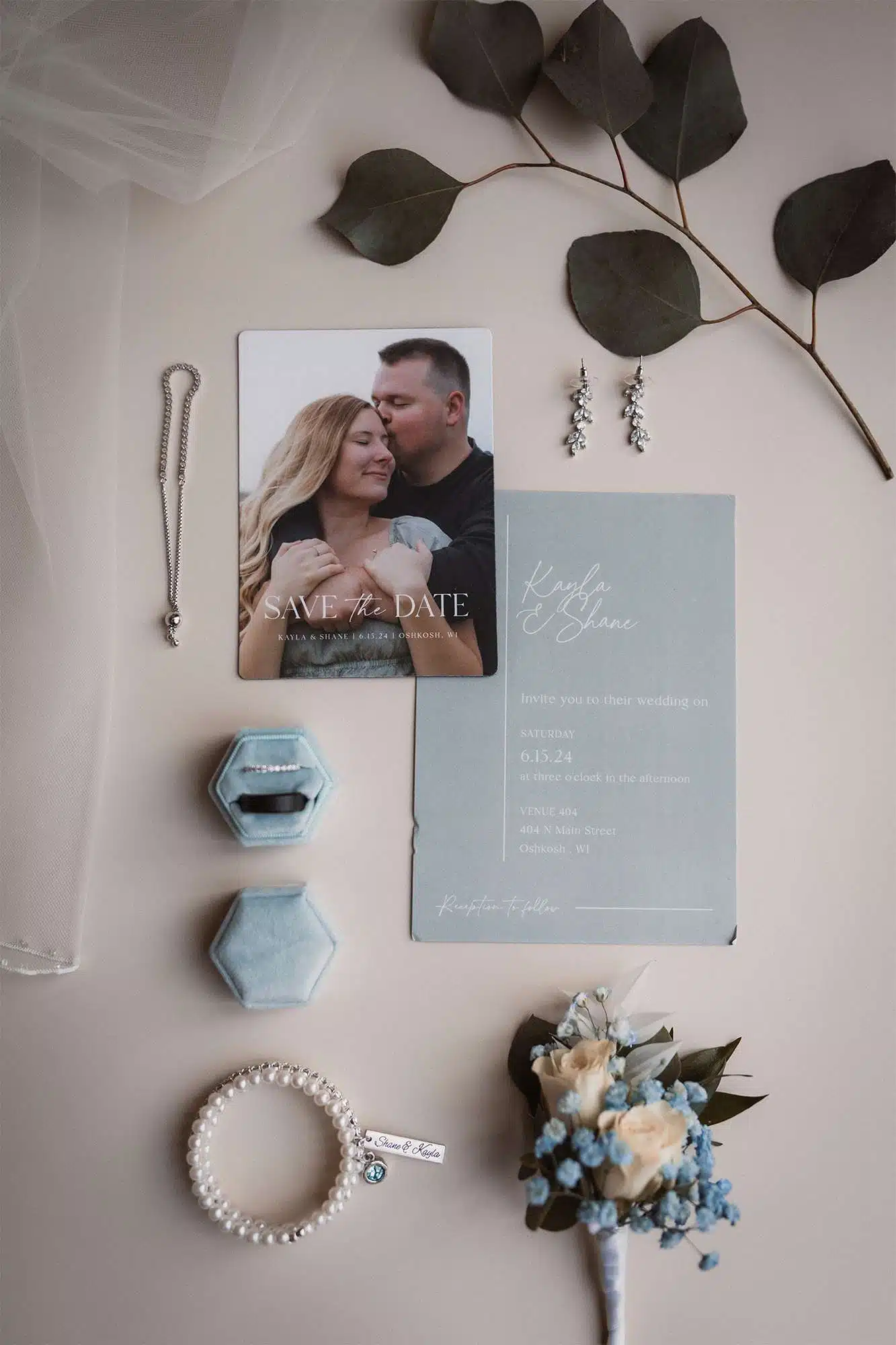 Save the Date, Invitation and some personal items for bride and groom