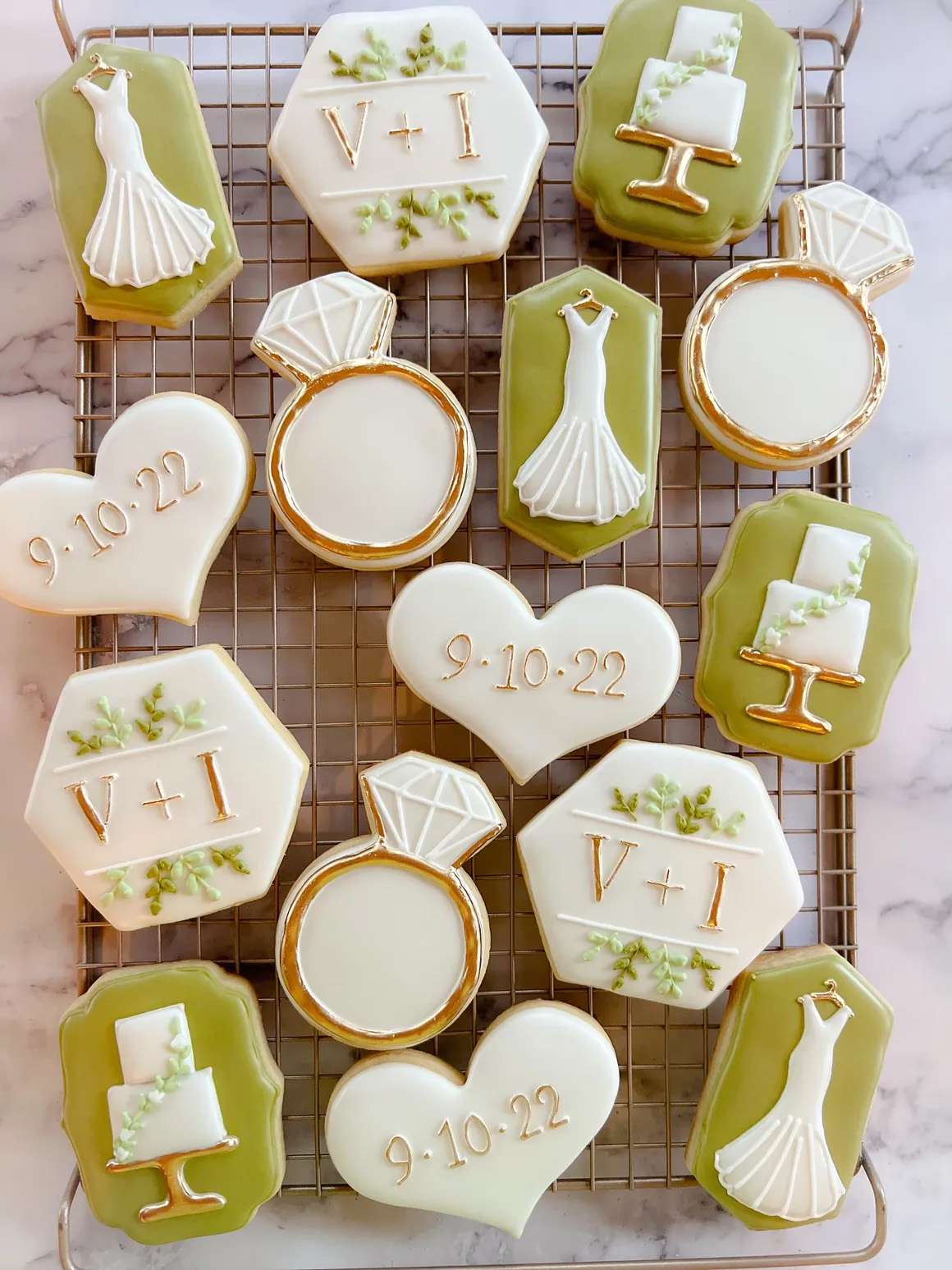 Elegant wedding cookies created by The Green Bay Cookie Co.