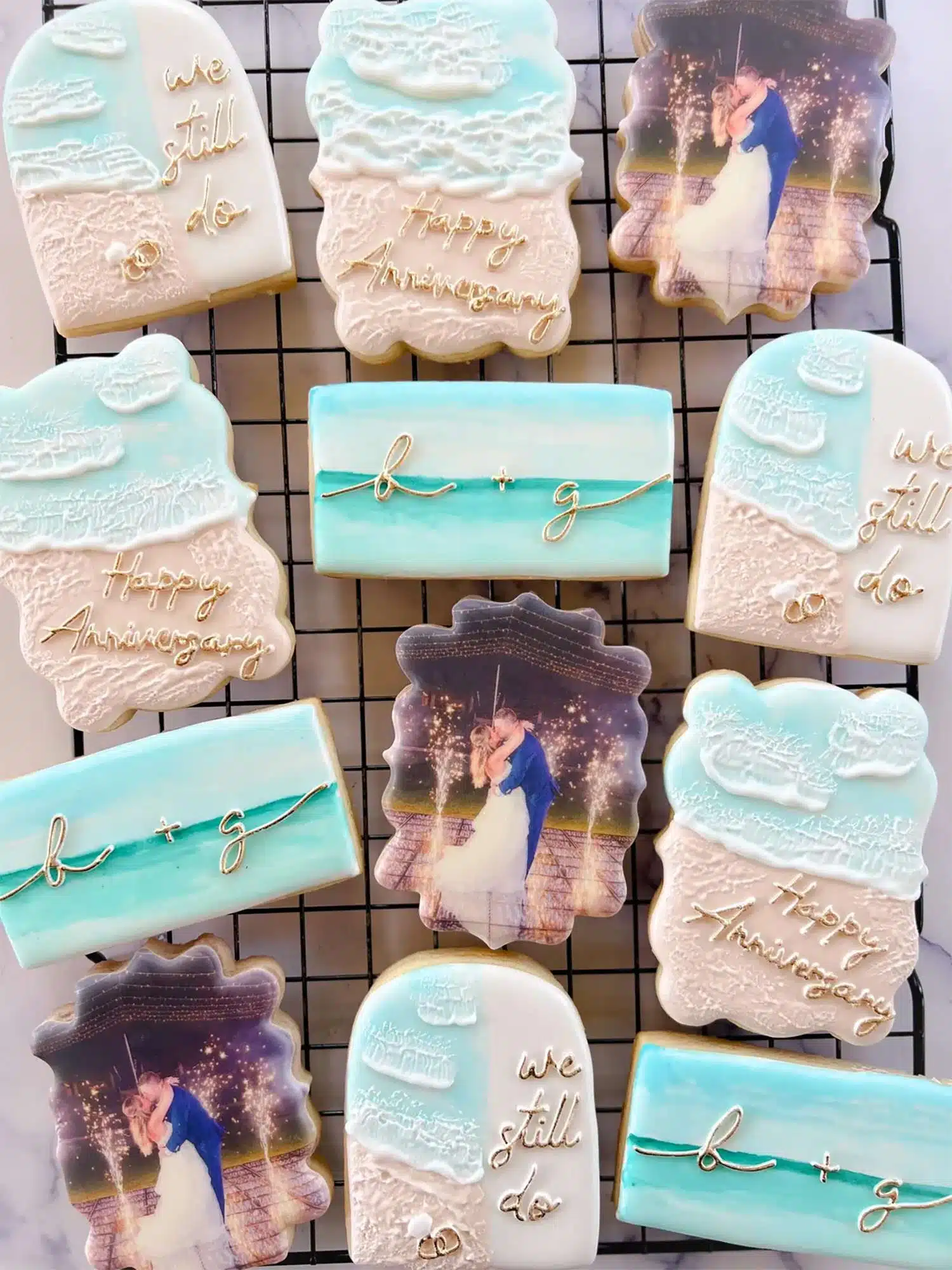 Wedding anniversary themed cookies by the The Green Bay Cookie Co