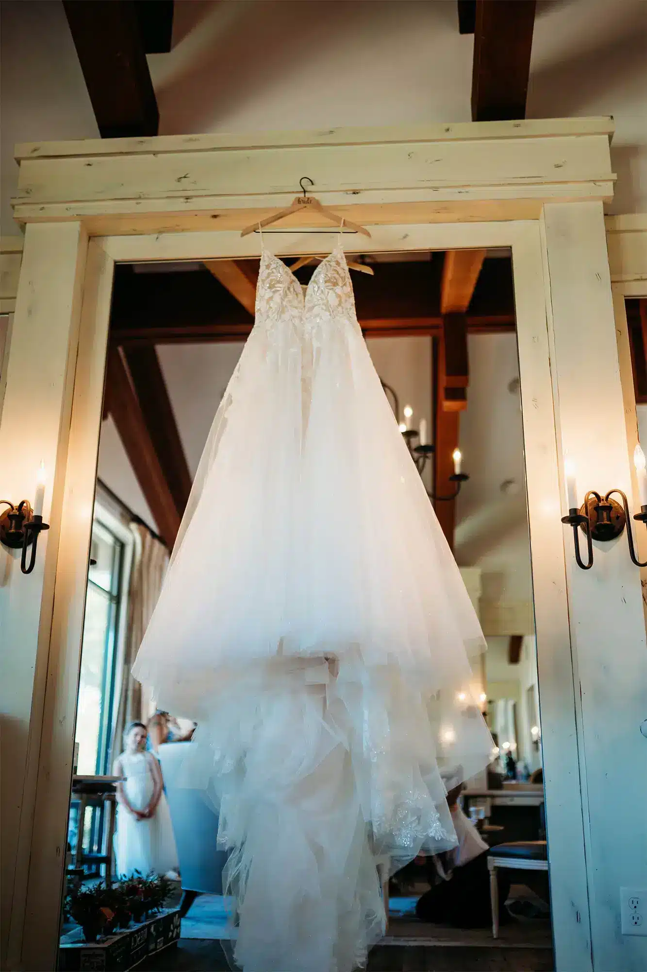 elegant-stevens-point-wedding-21 Gown hangs at Sentry World in Stevens Point