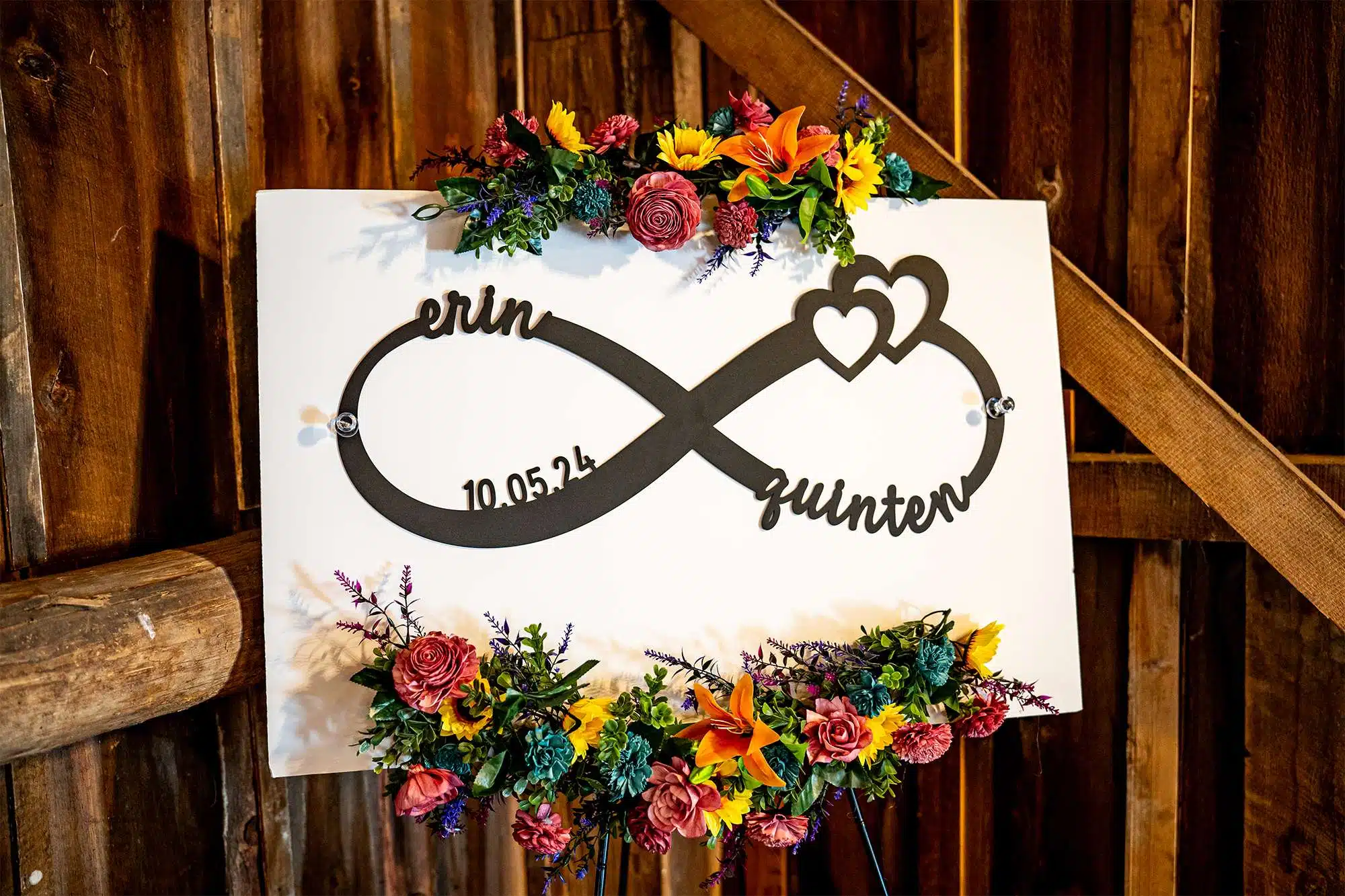 Infinity artwork for bride and groom with wedding date