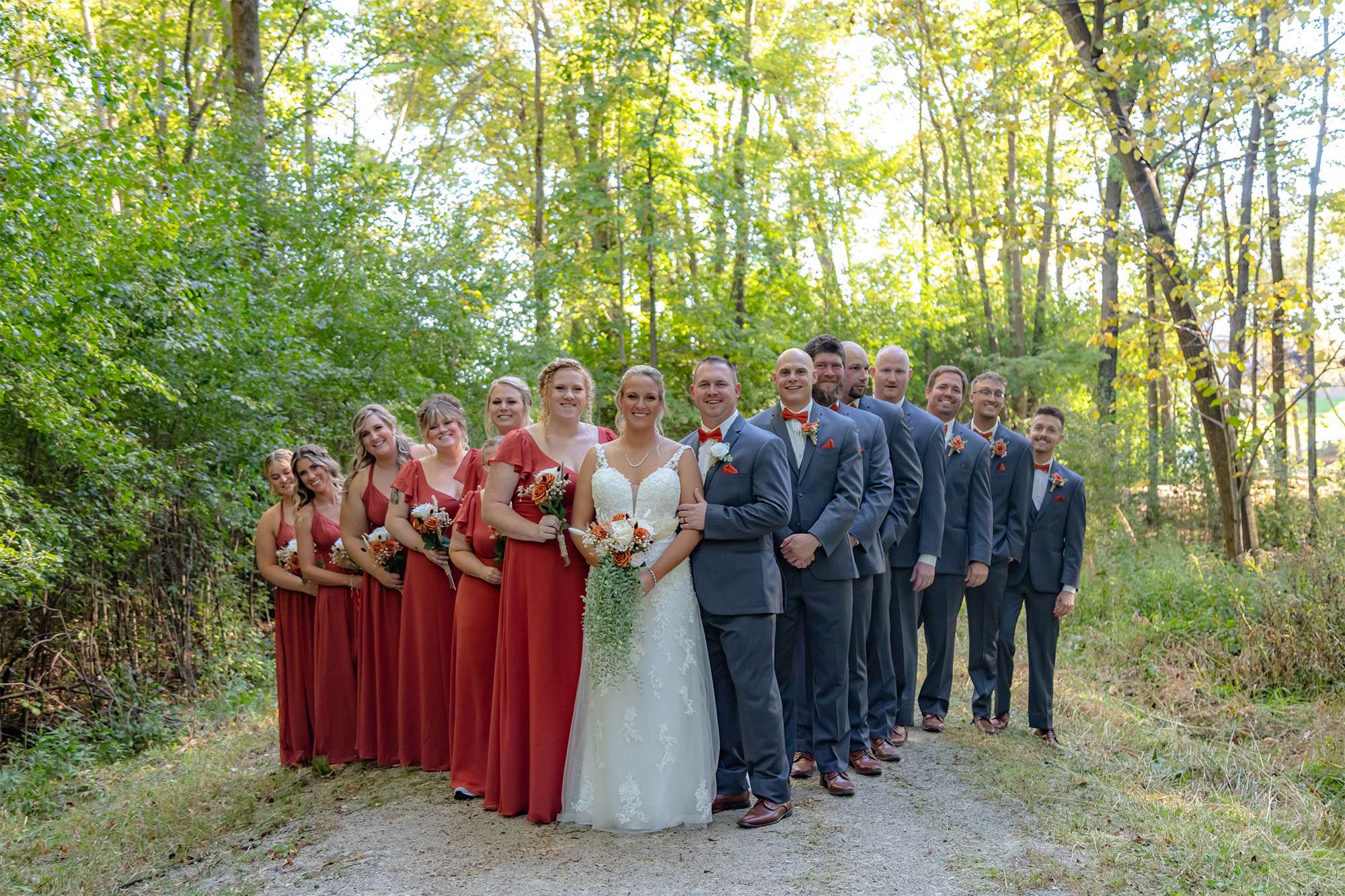 Bride and Groom with wedding party outside Fox Club in Green Bay