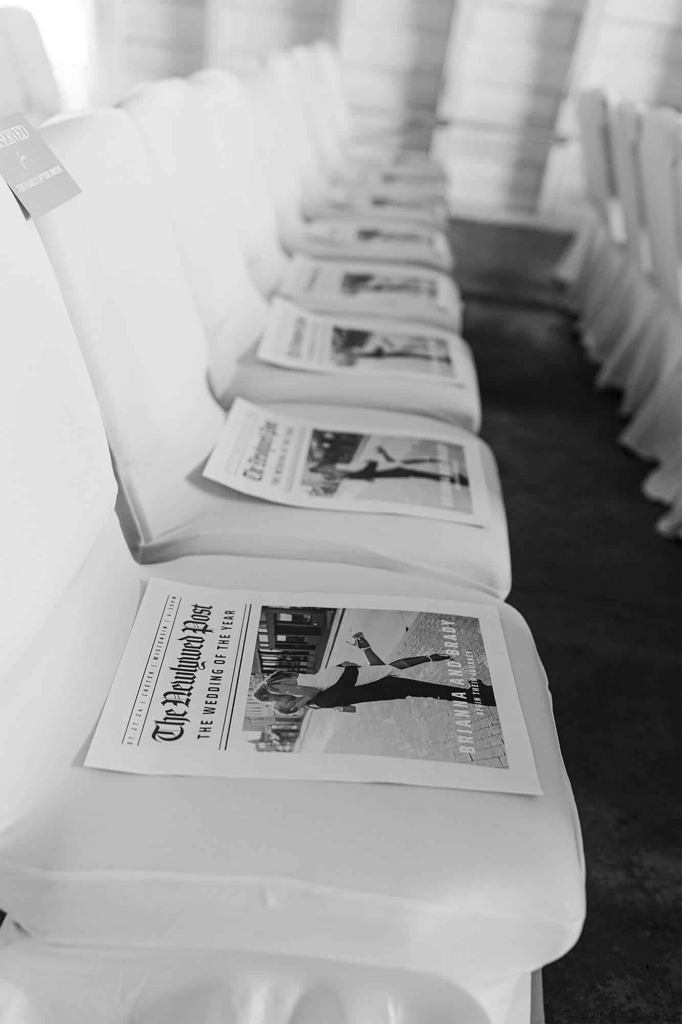 Wedding program formatted like a newspaper front page
