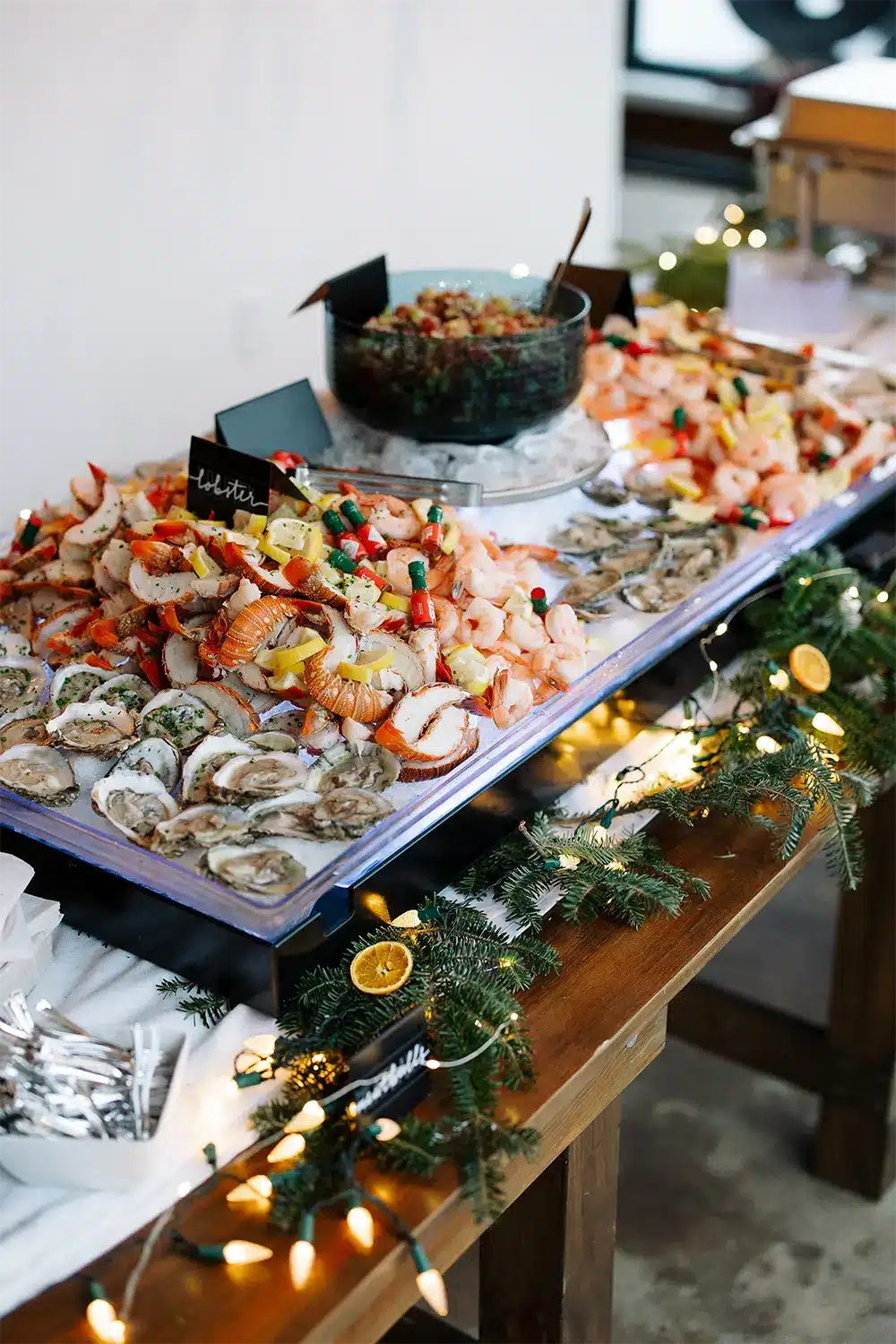 Seafood grazing station at Gibson Social Club Club wedding. Seafood grazing station at Gibson Social Club Club wedding.