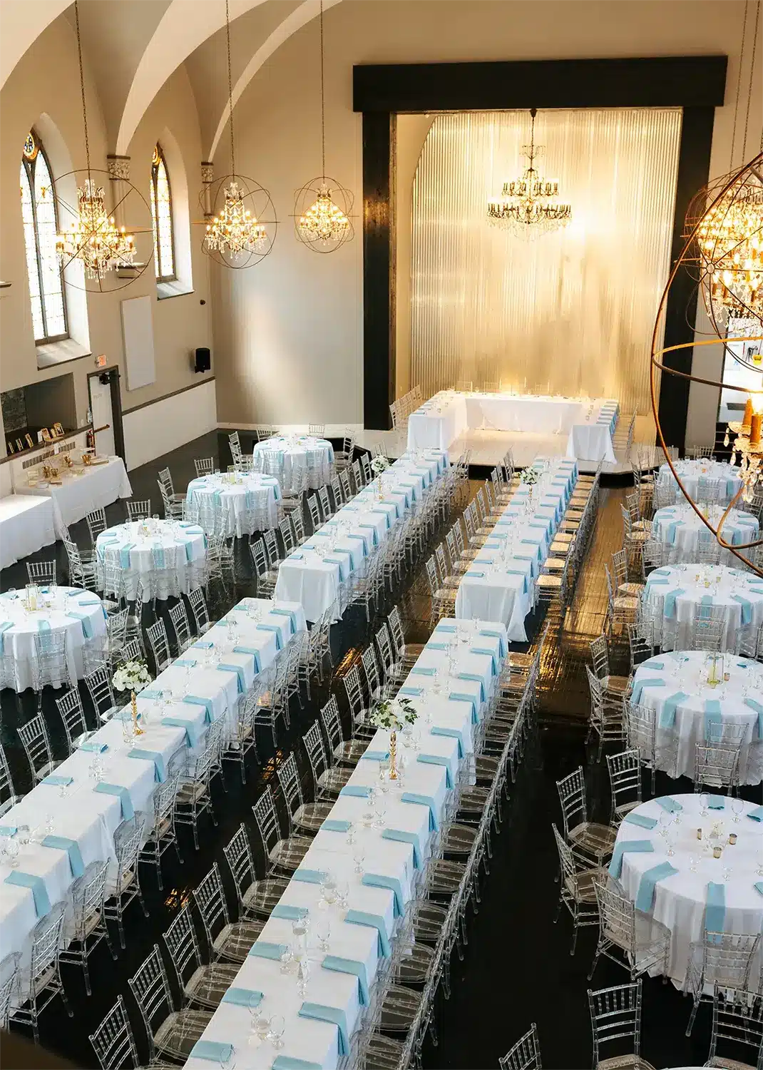 Sepia Wedding & Event Venue Wedding Sepia Chapel in Two Rivers all decked out for an elegant wedding.