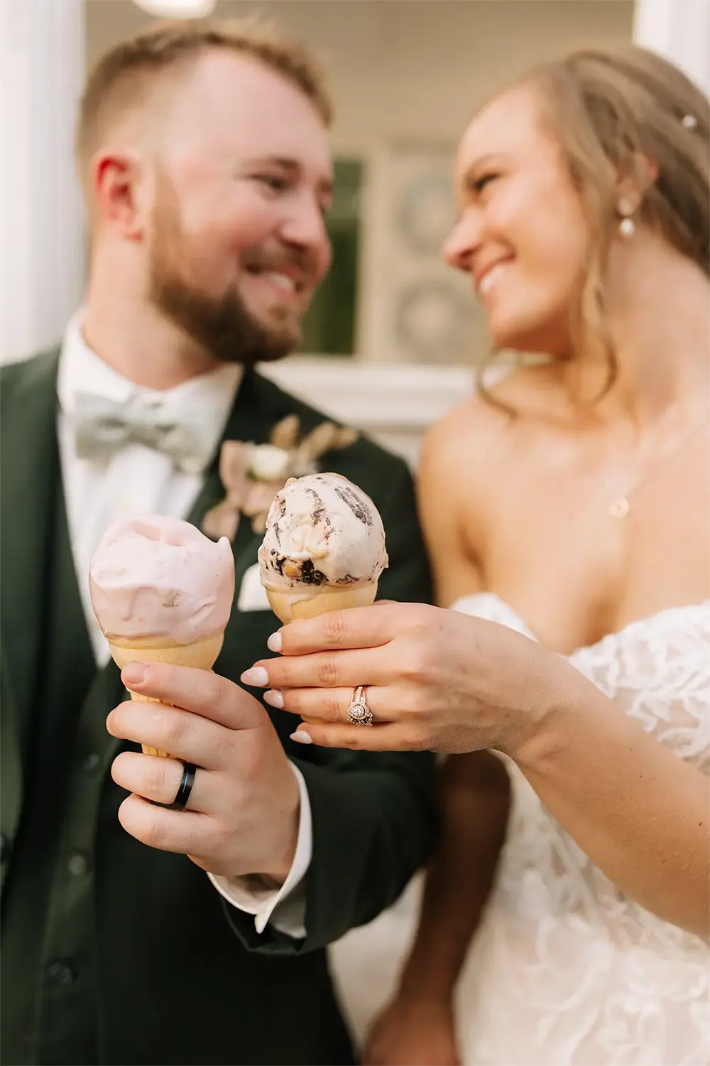 Ice Cream and Wedding Rings Newlyweds enjoy ice cream cones and show off new wedding rings!