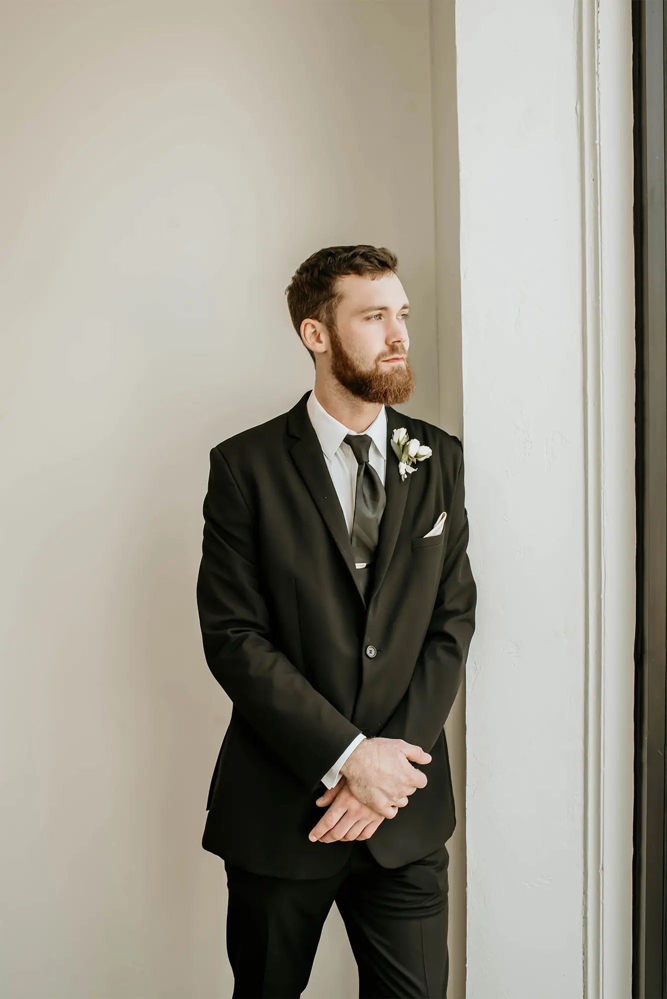 Groom poses before his wedding at the Gibson Social Club. Groom poses before his wedding at the Gibson Social Club.