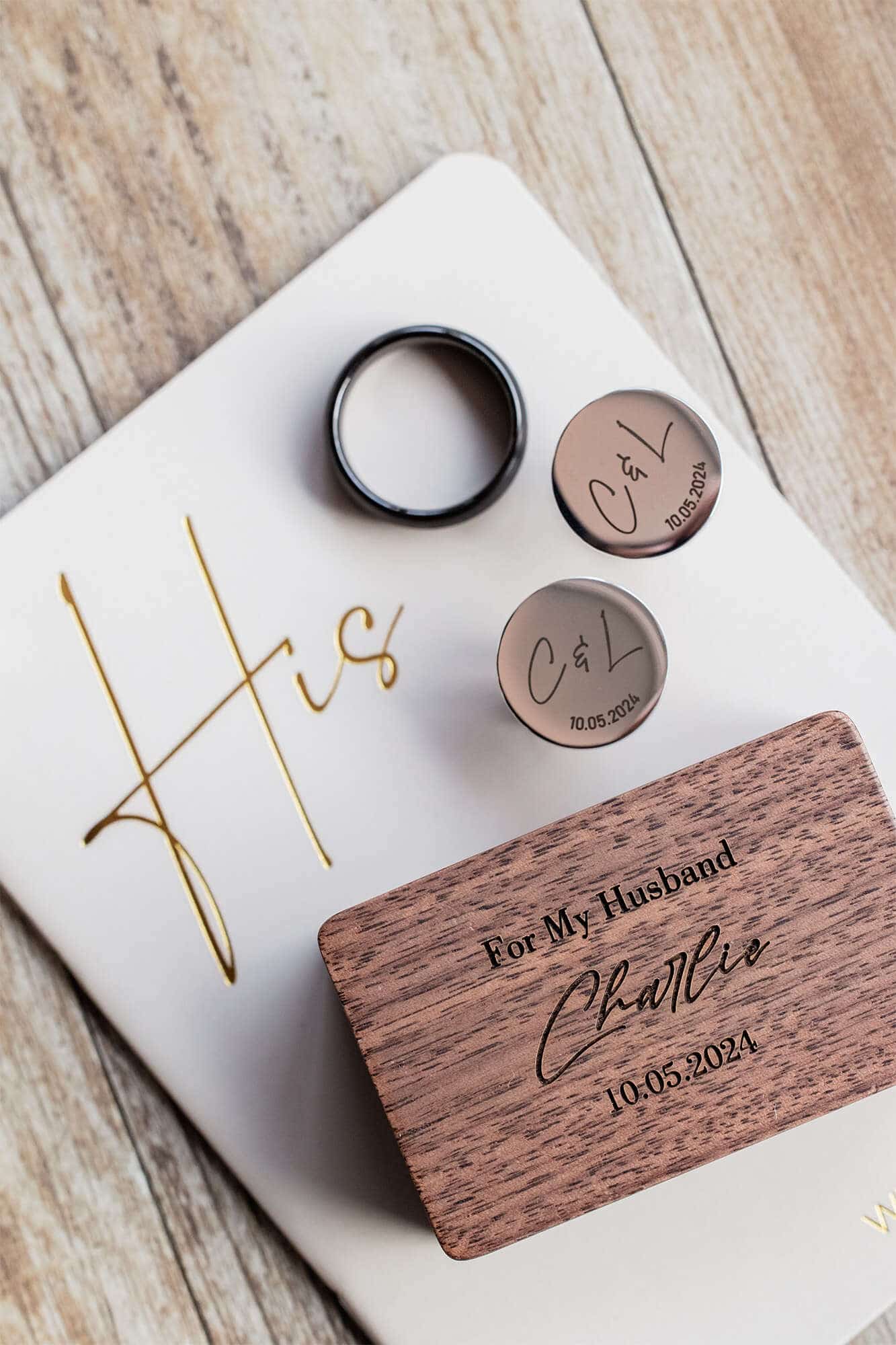 Grooms Gift cufflinks given by bride on wedding day