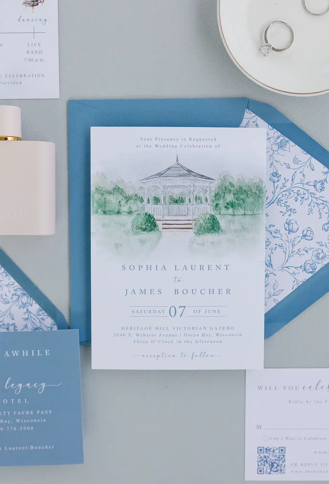 Heritage Hill gazebo wedding invitation suite