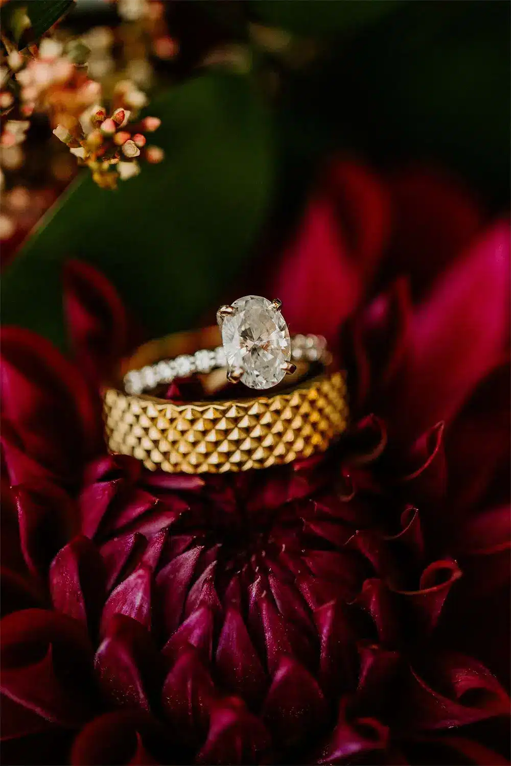 Diamond wedding ring and gold band. Diamond wedding ring and gold band.