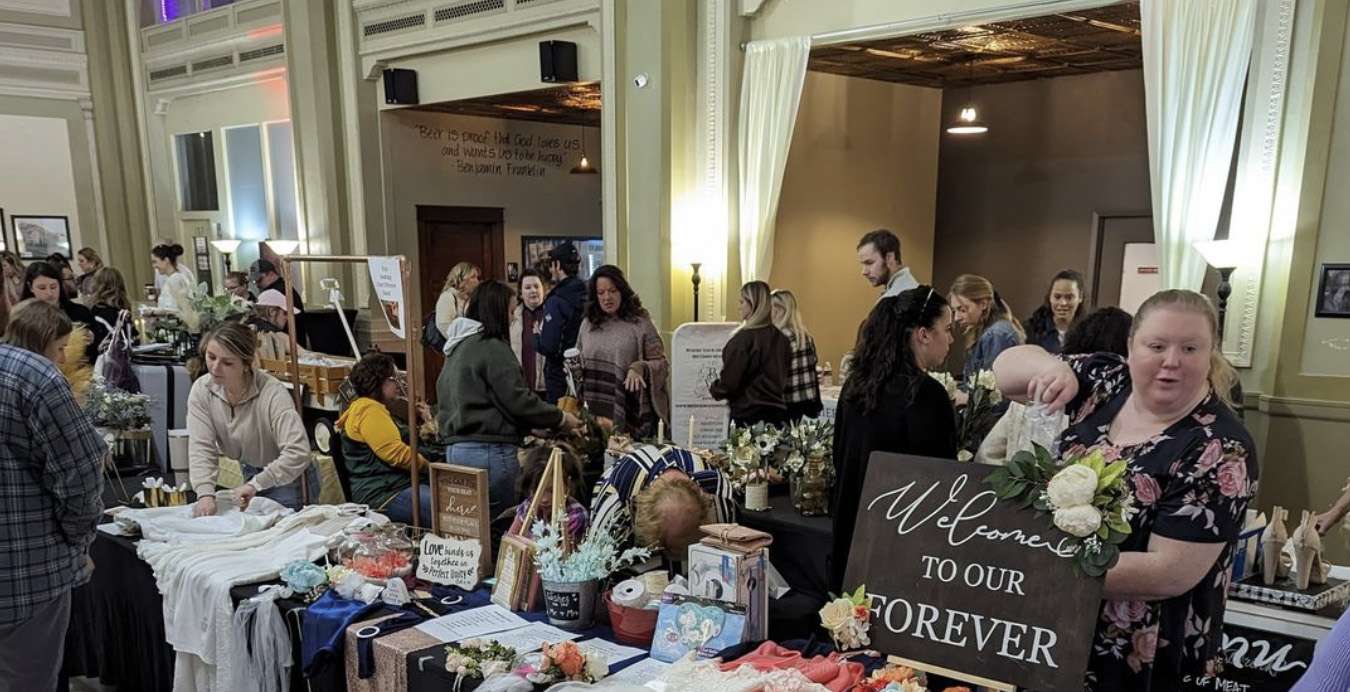 Brides shopping at wedding flea market at Venue 404 in Oshkosh, WI.