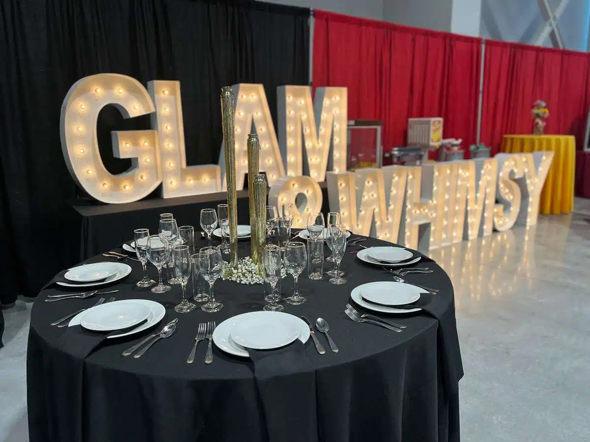 Stylish wedding display at the Green Bay Wedding Show at the Resch.
