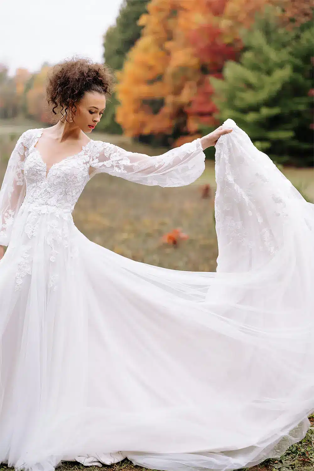 Beautiful bride in fall field. Beautiful bride in fall field.