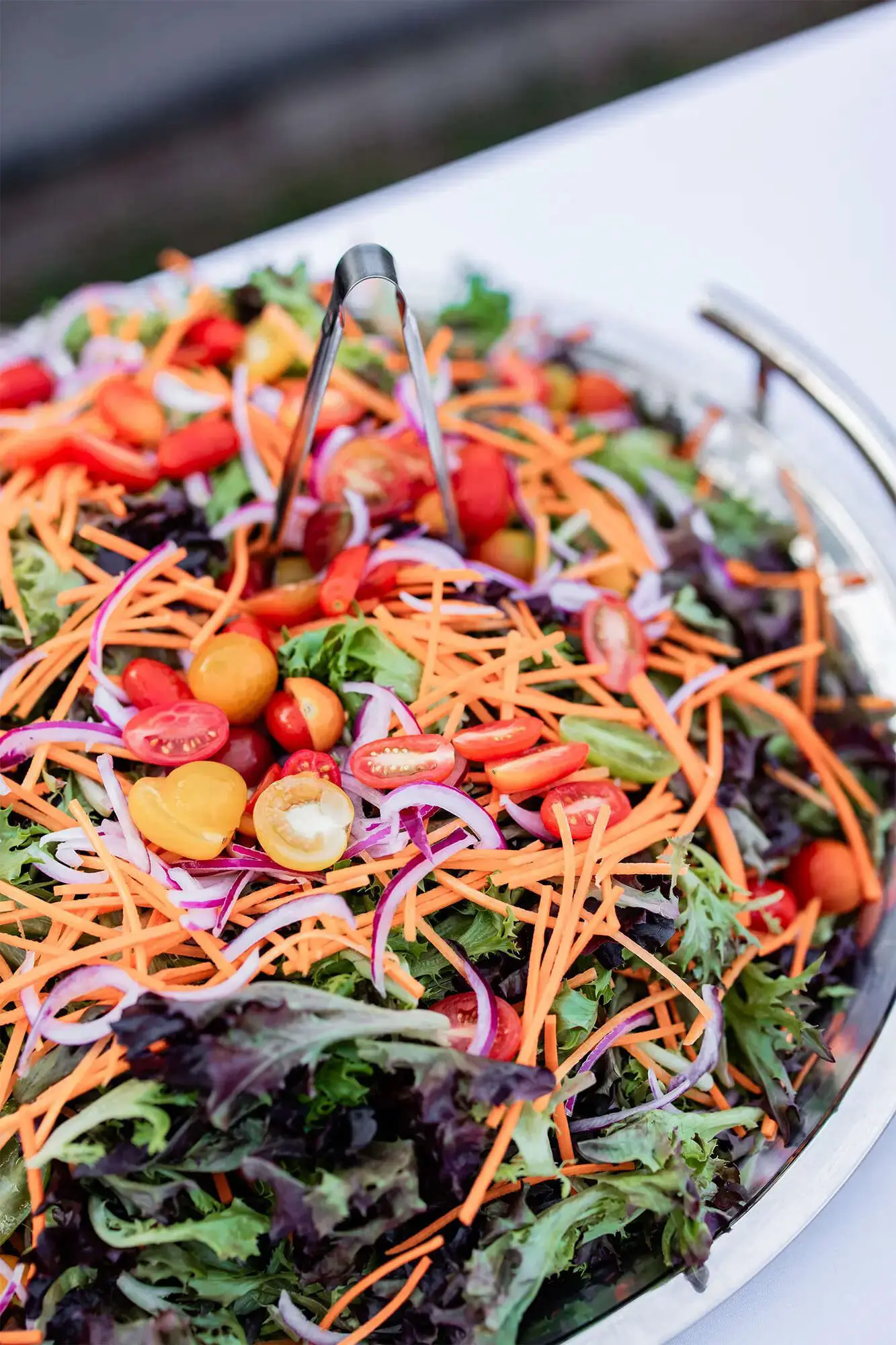 Clintonville-lakeside-wedding-reception-65 Brightly colored Mixed organic greens catered by Chives