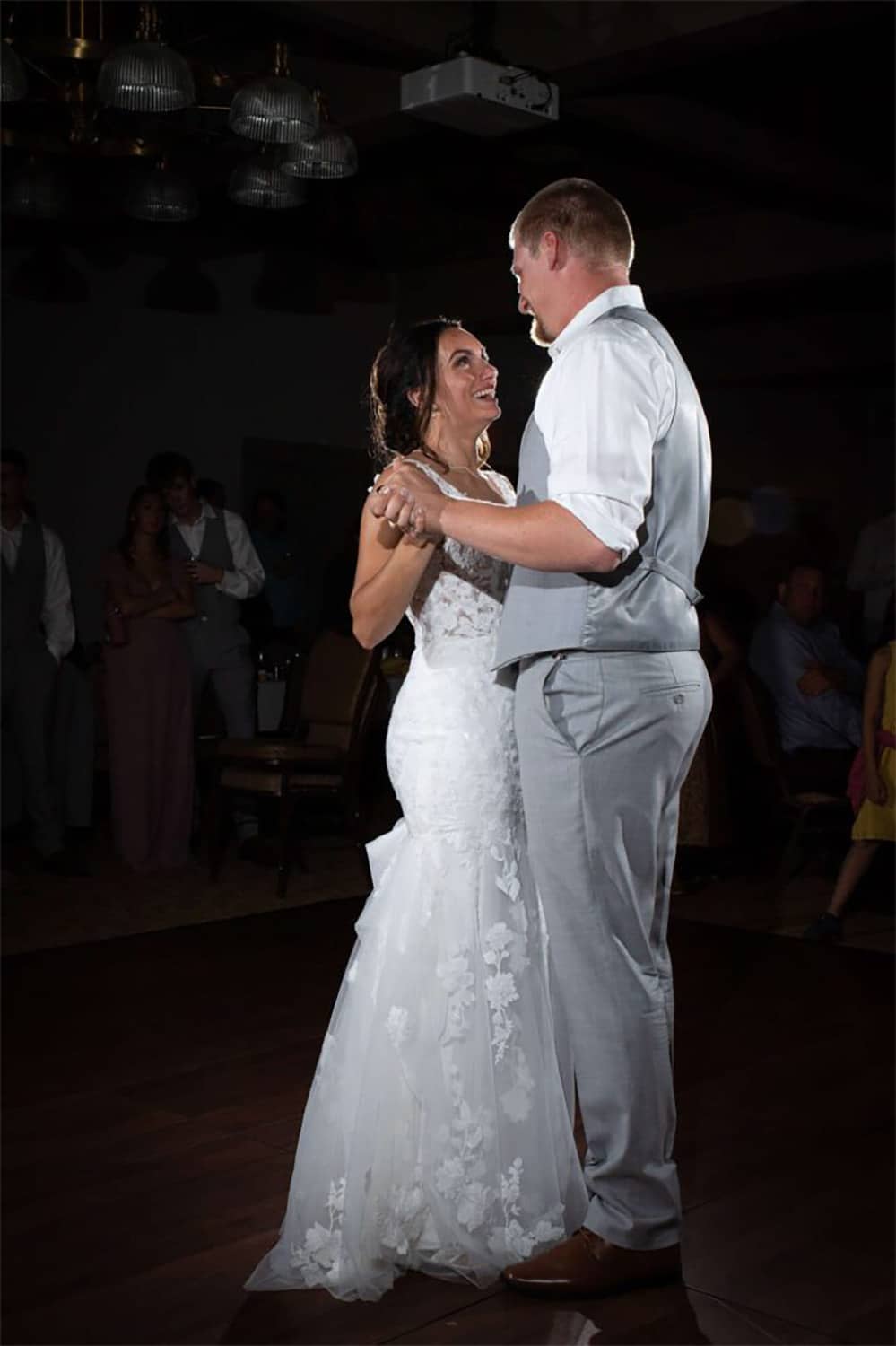 Bride and groom have first dance at their Landmark resort wedding reception. Bride and groom have first dance at their Landmark resort wedding reception.